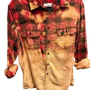 Goodfellow & Co Red and Black Plaid Shirt with Custom Reverse Dye